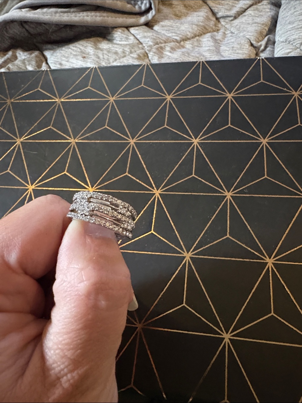Silver-Tone Crystal Multi-Row Stackable Ring - Sparkling Pavé Band